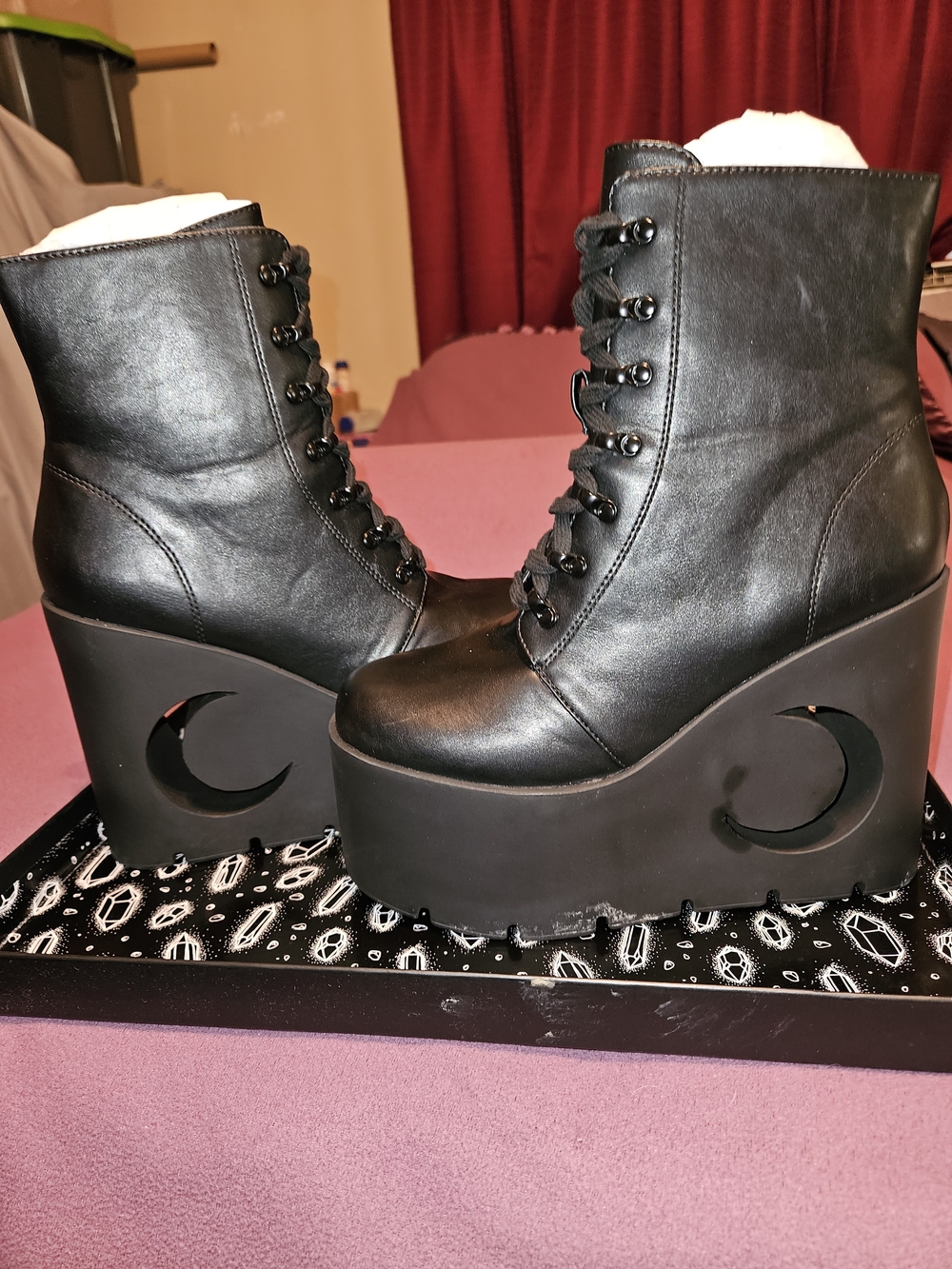 Killstar Black Mooncut Lace-Up Platform Ankle Boots